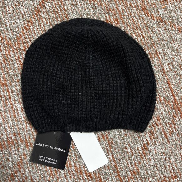 SAKS FIFTH AVENUE Cashmere Beanie Old School Vibe Black NEW - Picture 4 of 5